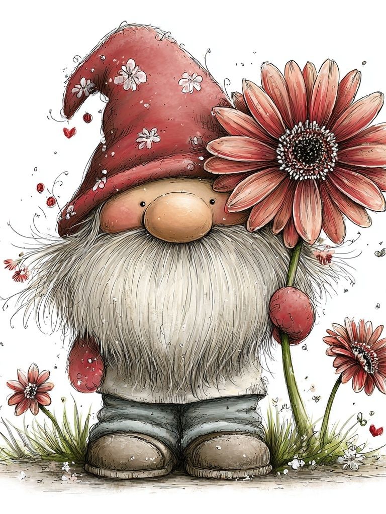 Floral Gnome Illustration Poster. poster detail