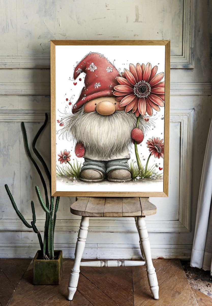 Floral Gnome Illustration Poster. room preview