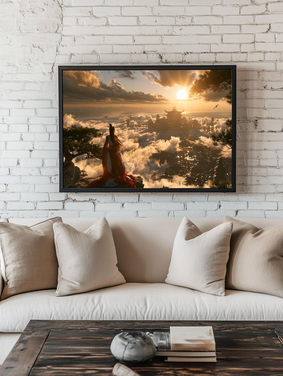 Celestial Temple Sunset Fantasy Print. — room view 1