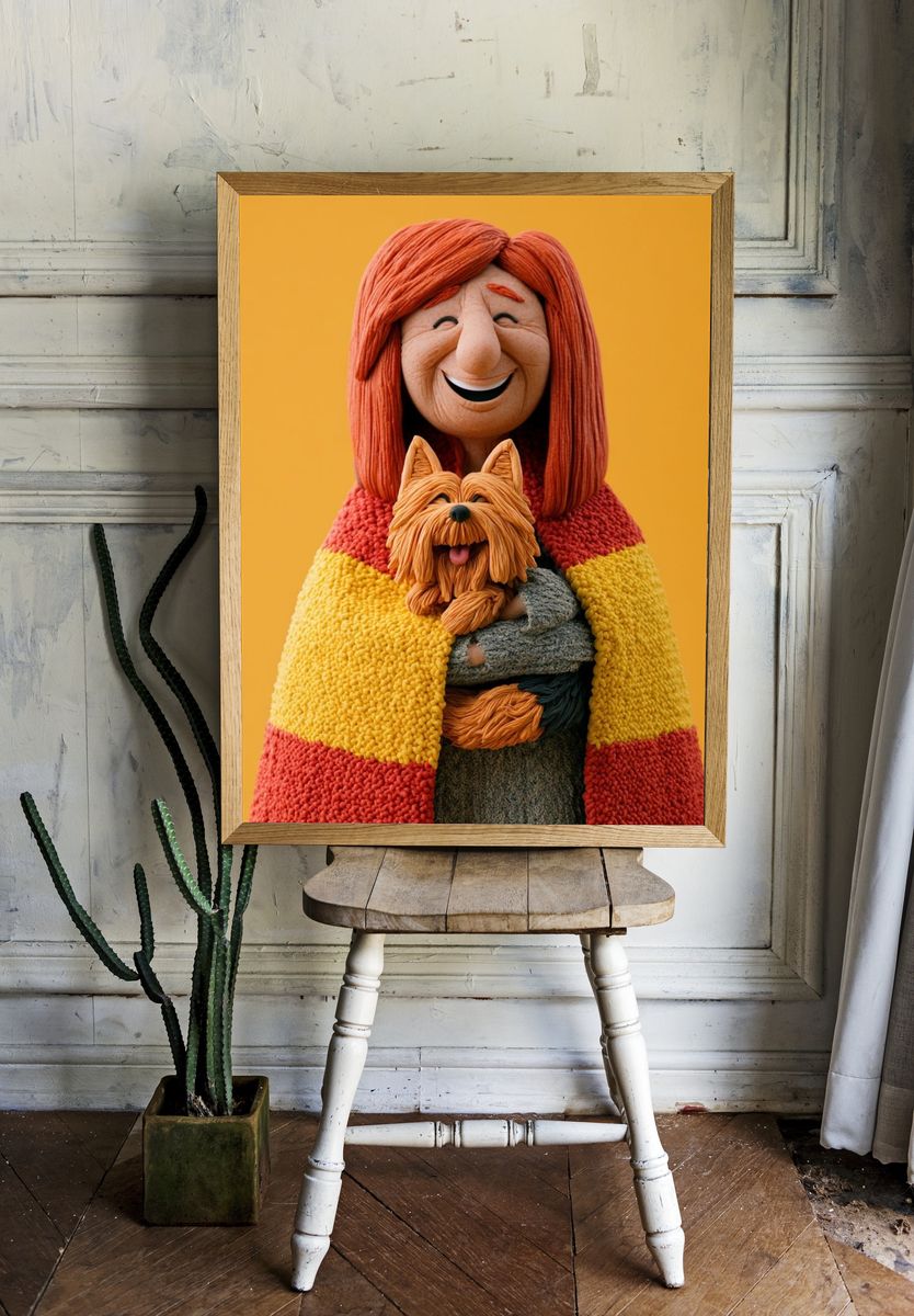 Woman with Yorkshire Terrier Illustration Poster. — room view 1