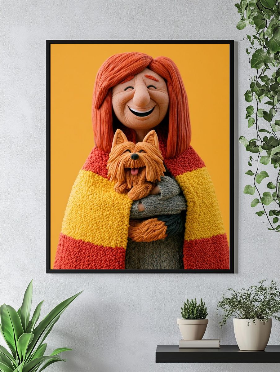 Woman with Yorkshire Terrier Illustration Poster. — room view 4