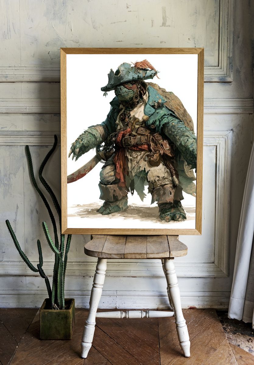 Pirate Turtle Digital Art Poster. — room view 1