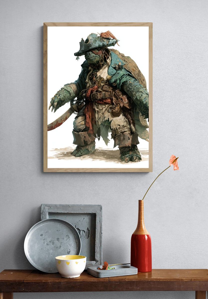 Pirate Turtle Digital Art Poster. — room view 3