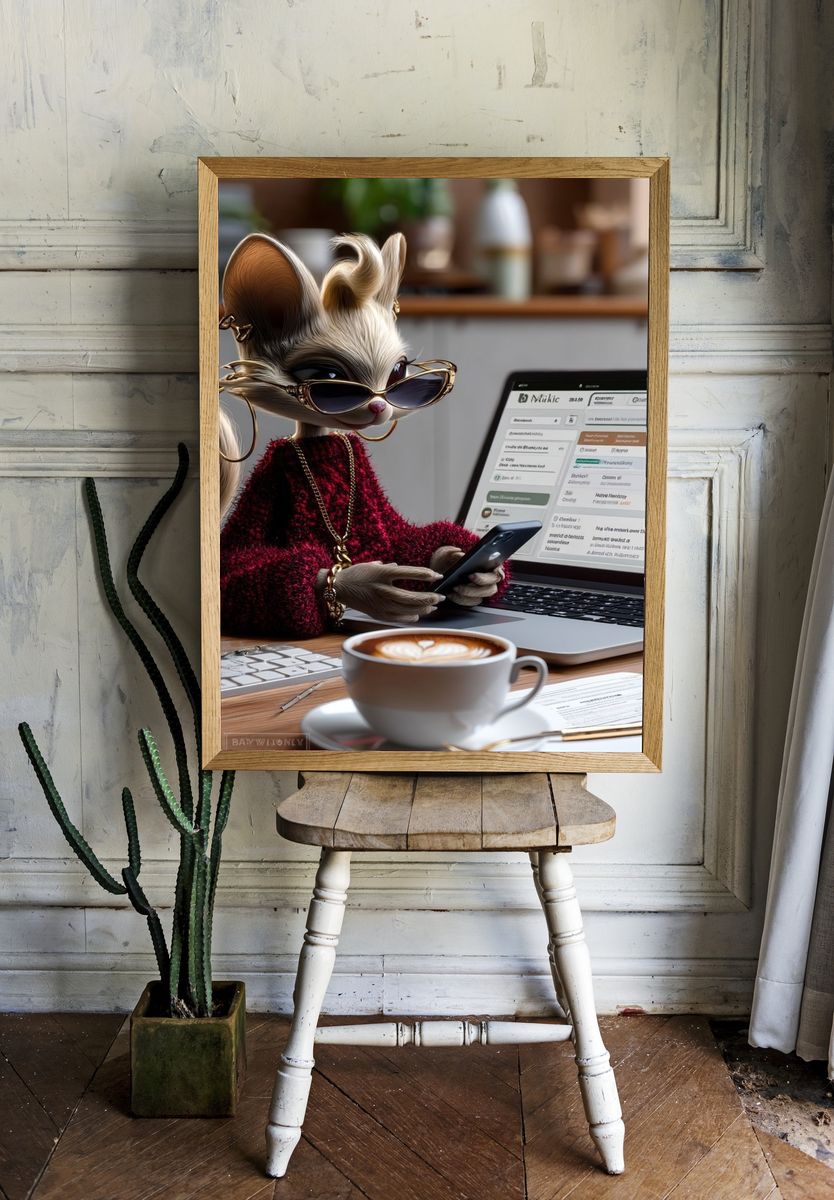 Stylish Mouse at Desk Illustration Poster. room preview