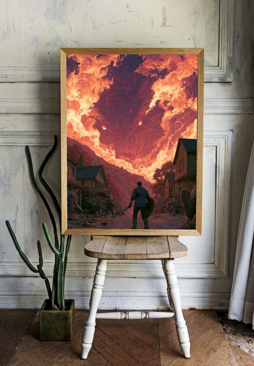 Infernal Dragon Village Fantasy Poster. — room view 1