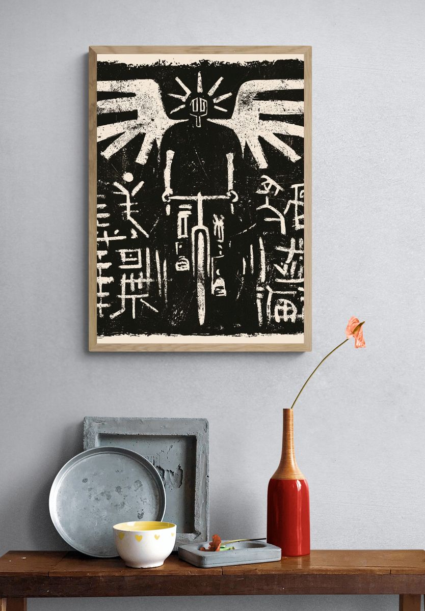 Winged Figure Black-White Poster. — room view 3