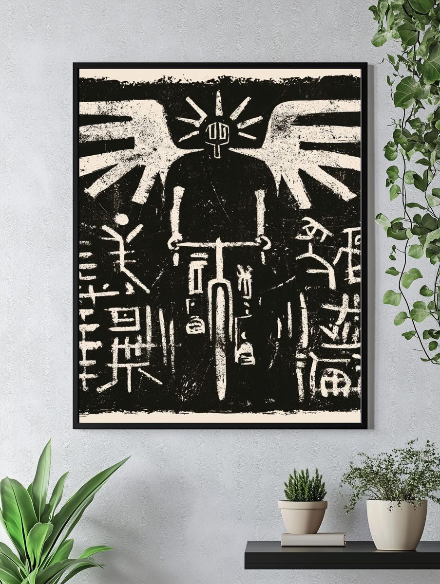 Winged Figure Black-White Poster. — room view 4