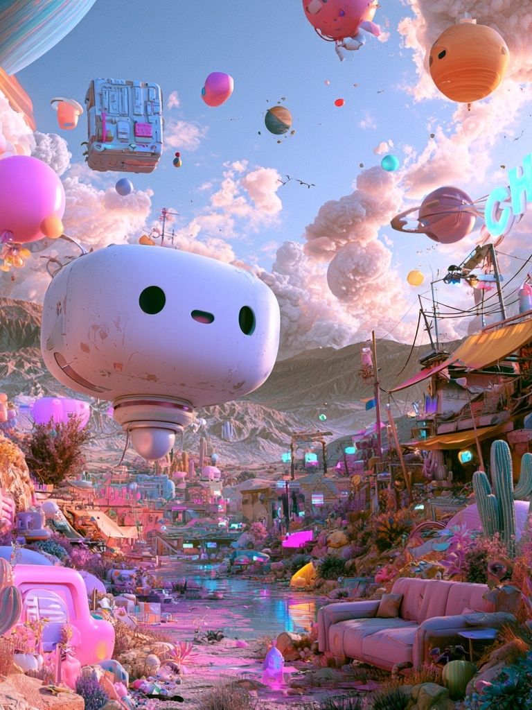 Surreal Neon Desert Poster. poster — illustration art