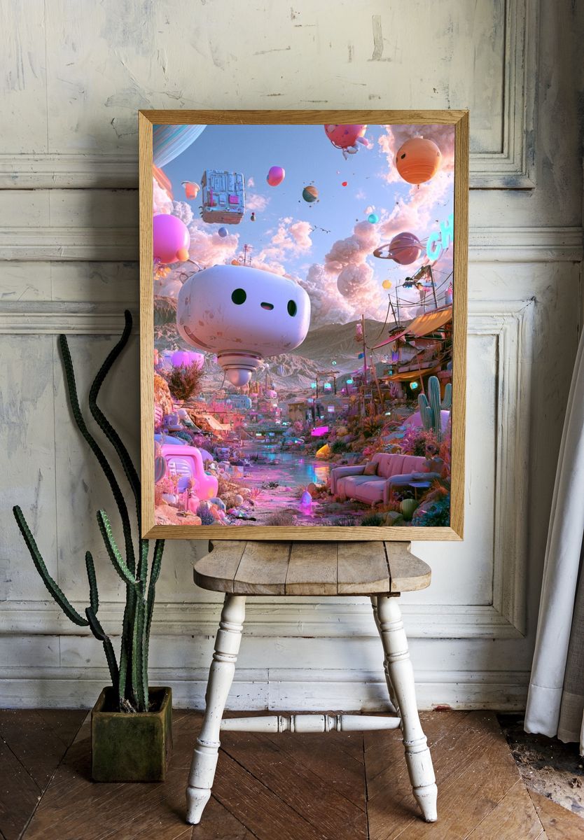Surreal Neon Desert Poster. — room view 1