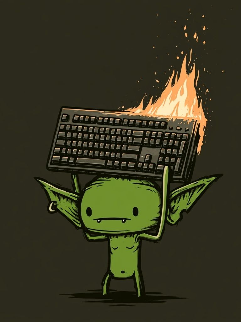 Burning Keyboard Goblin Illustration Poster. poster — illustration art
