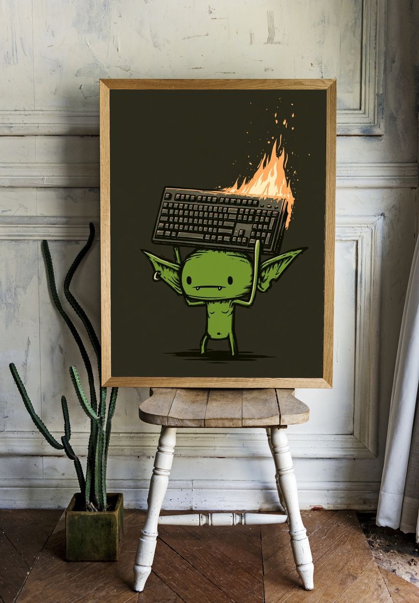 Burning Keyboard Goblin Illustration Poster. — room view 1
