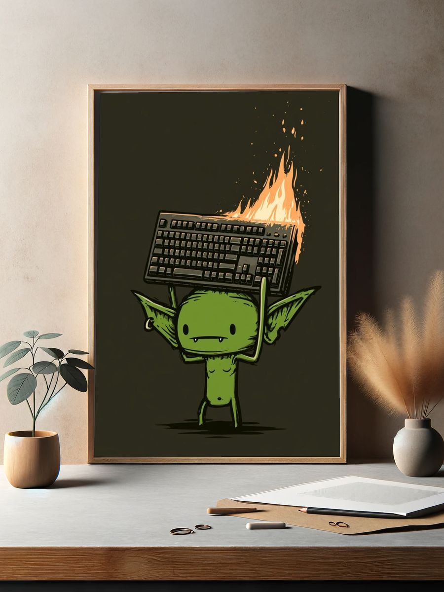 Burning Keyboard Goblin Illustration Poster. — room view 2