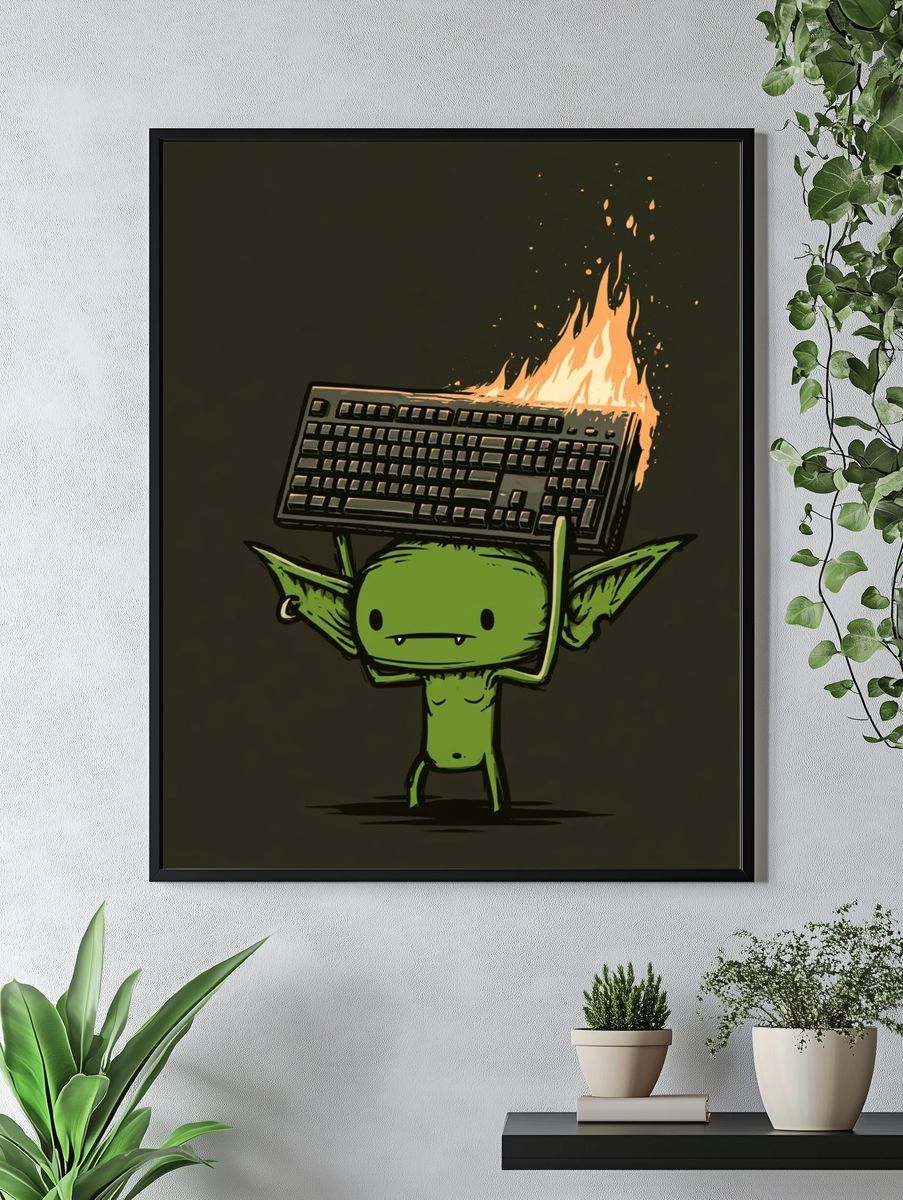 Burning Keyboard Goblin Illustration Poster. — room view 4