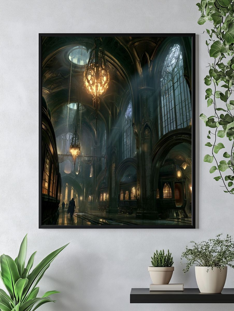 Gothic Cathedral Hallway Fantasy Print. — room view 4