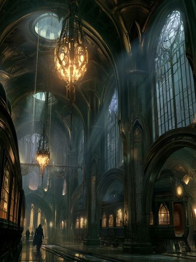 Gothic Cathedral Hallway Fantasy Print. poster