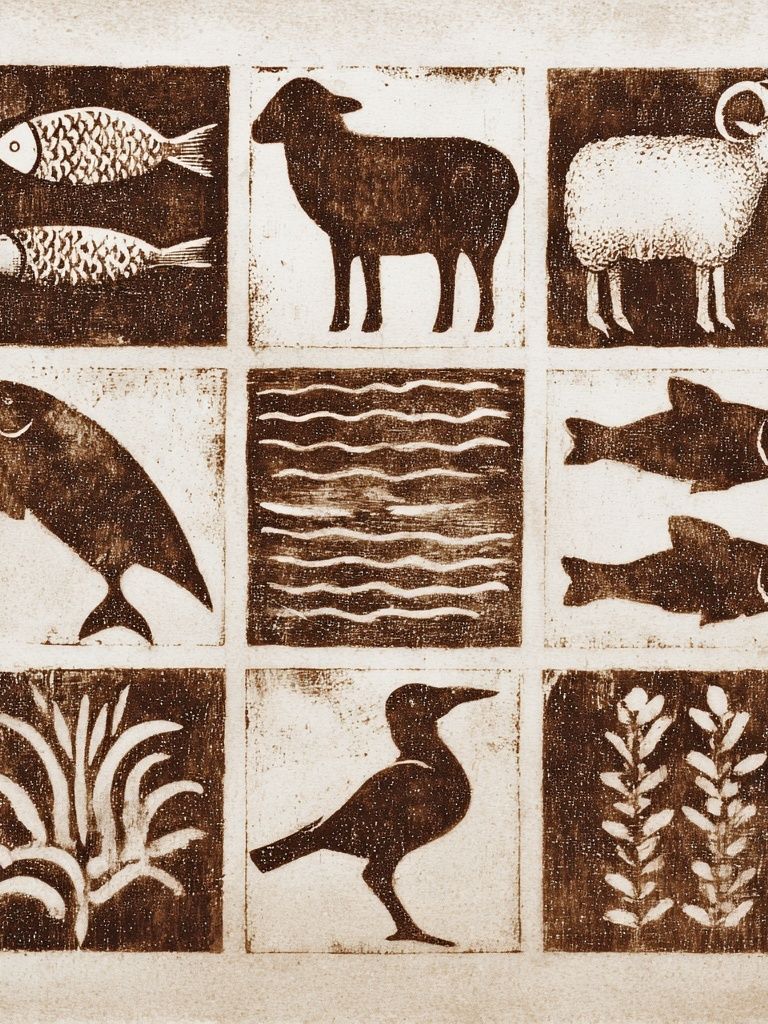 Rustic Animal Blocks Vintage Print. poster — illustration art