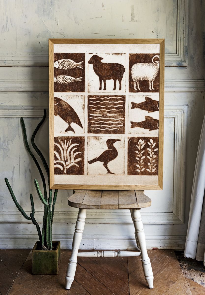 Rustic Animal Blocks Vintage Print. — room view 1