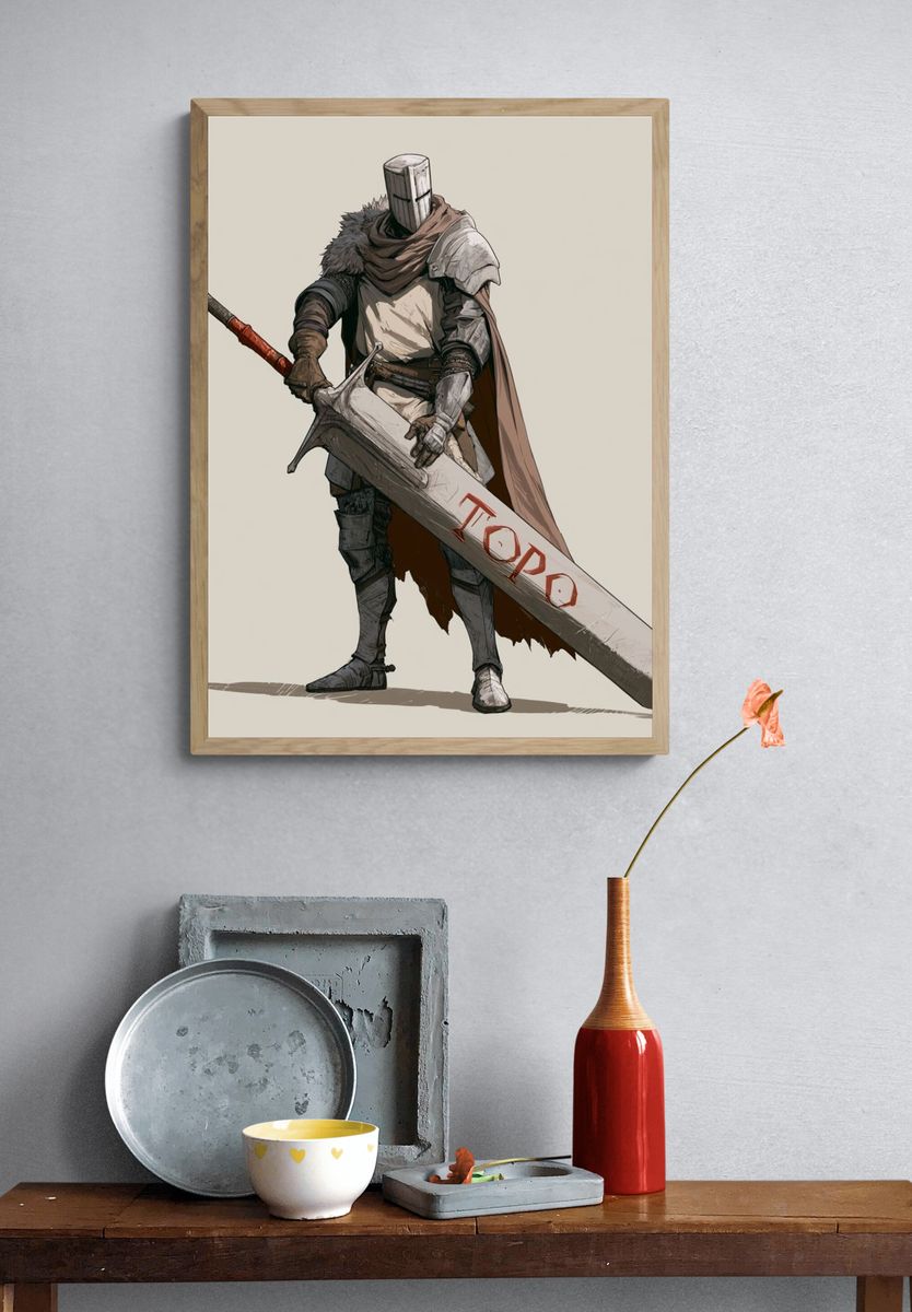 Armored Knight Fantasy Illustration Poster. — room view 3