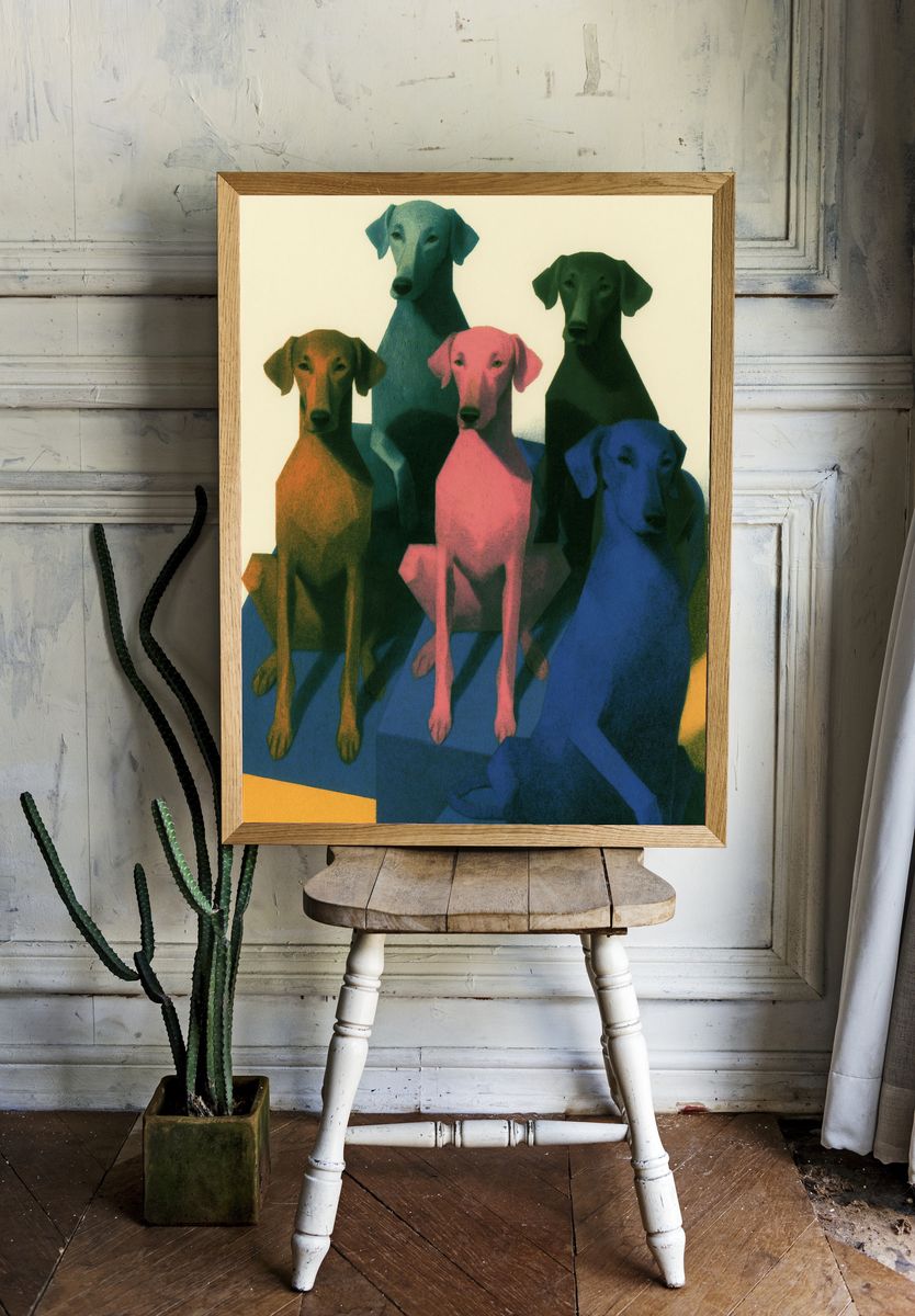 Colorful Dachshund Group Illustration Poster. — room view 1