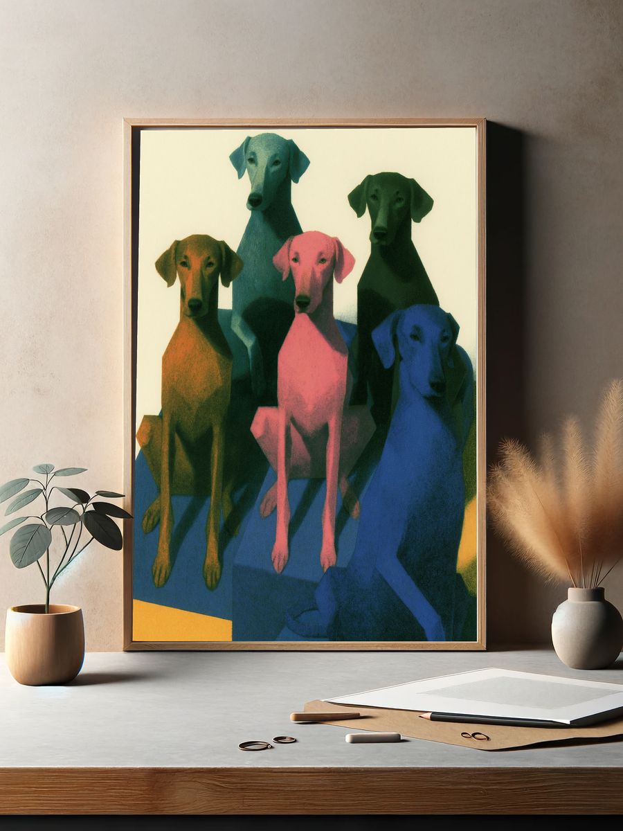 Colorful Dachshund Group Illustration Poster. — room view 2