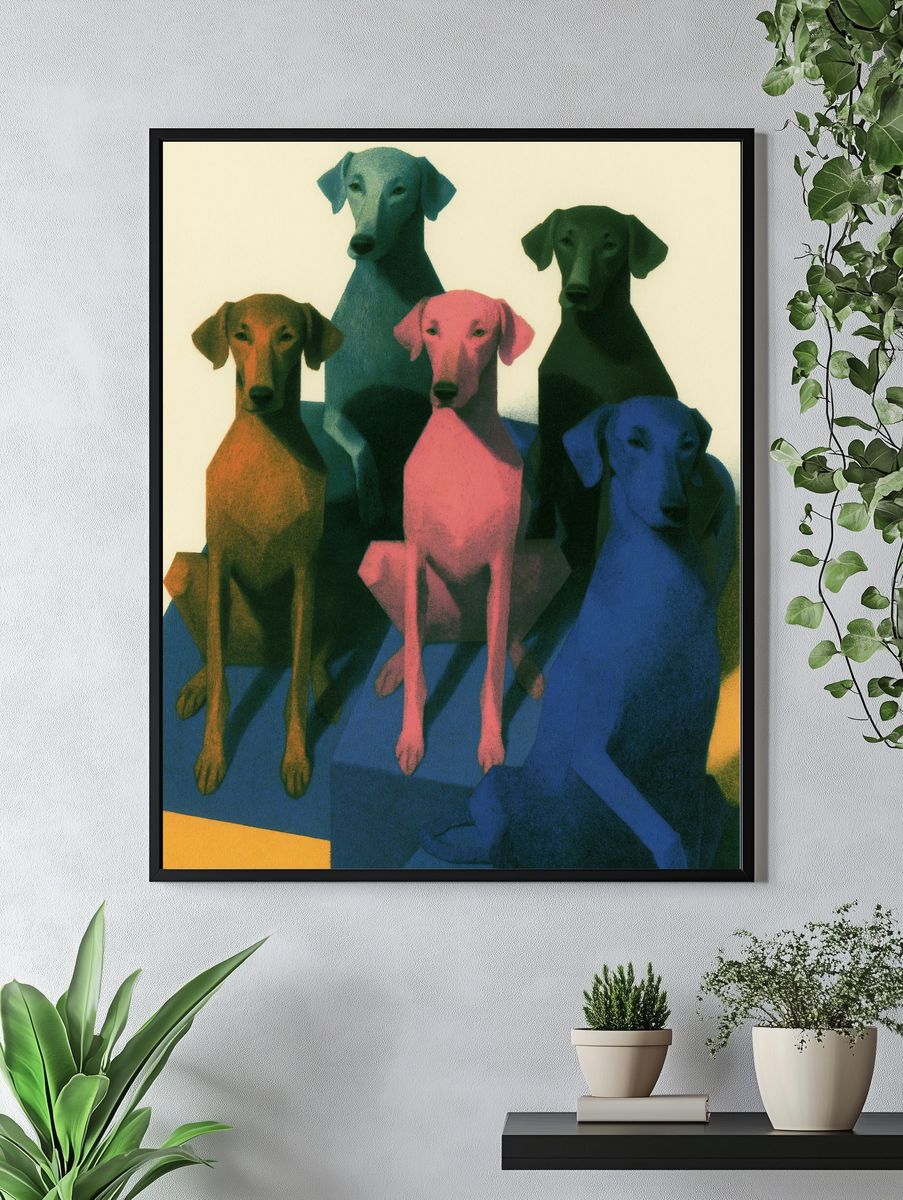 Colorful Dachshund Group Illustration Poster. — room view 4