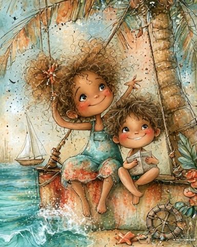 Beach Children Illustration Poster. poster detail