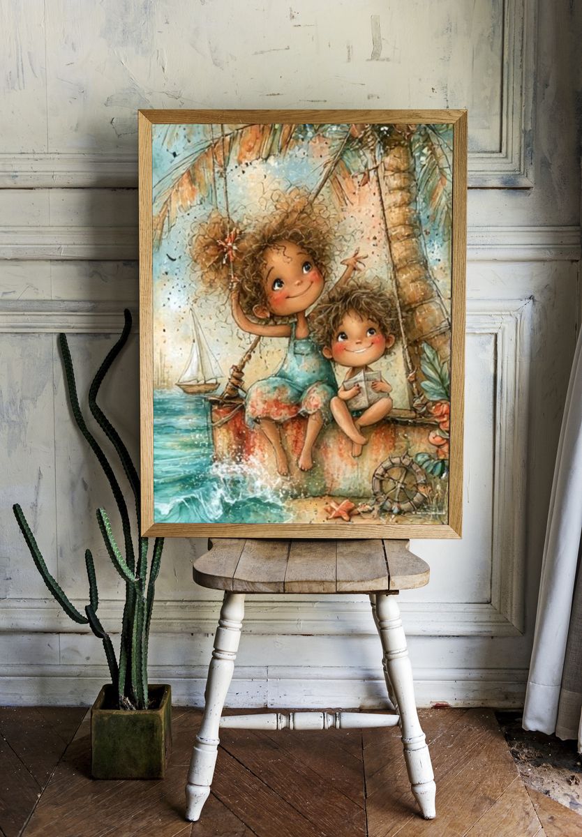 Beach Children Illustration Poster. — room view 1