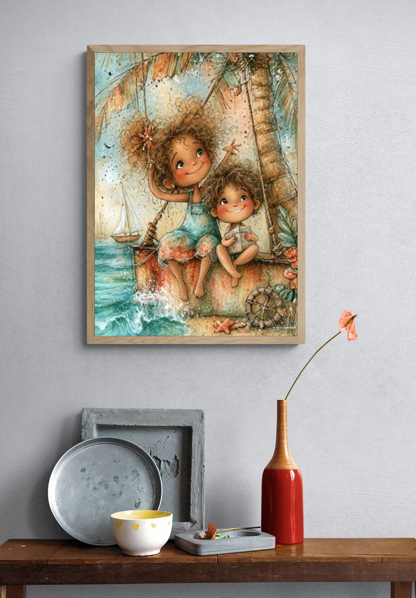 Beach Children Illustration Poster. — room view 3