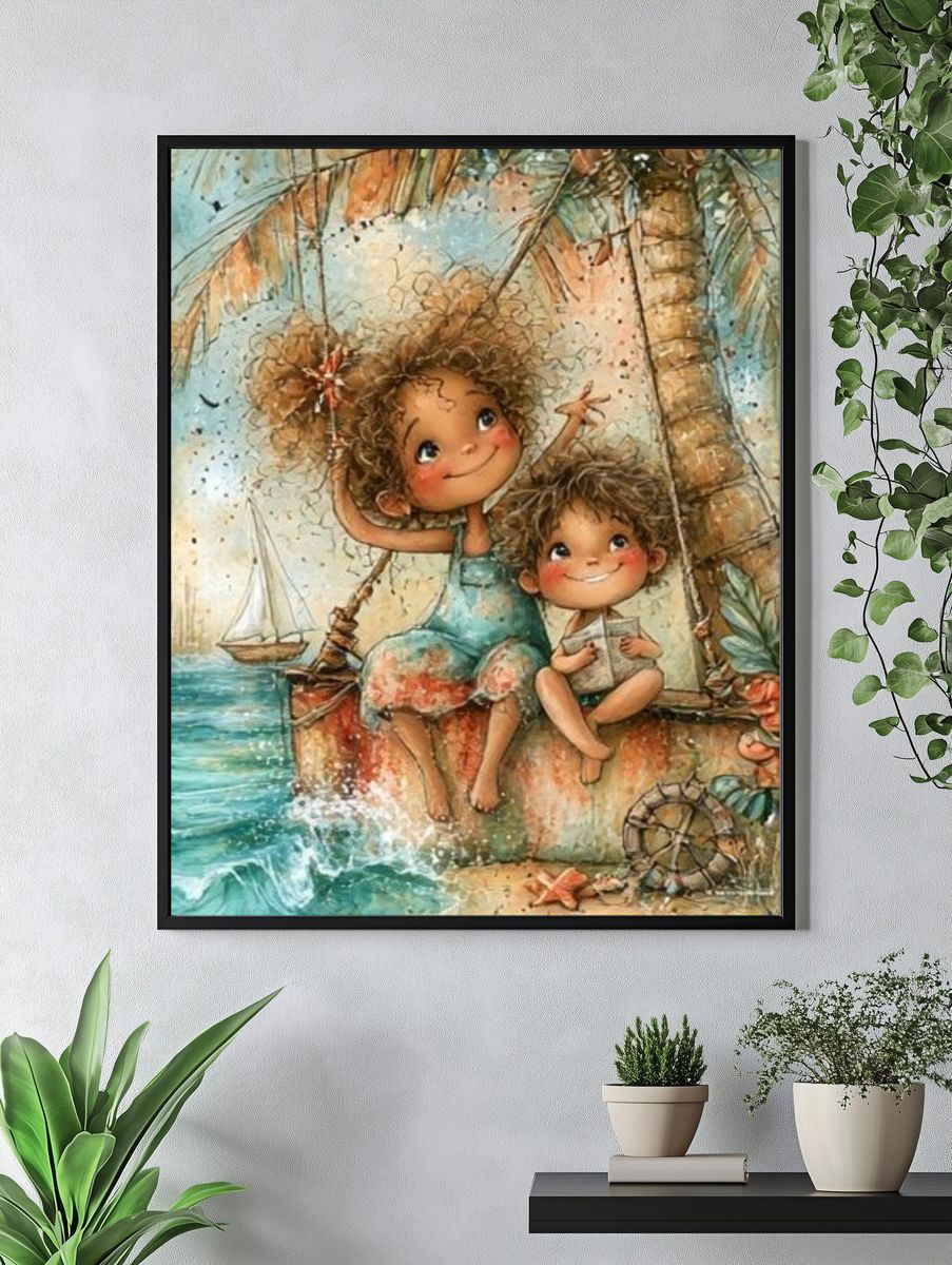 Beach Children Illustration Poster. — room view 4