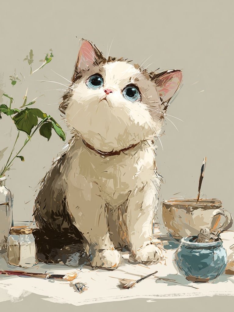 Curious Cat Still Life Illustration Poster. poster detail