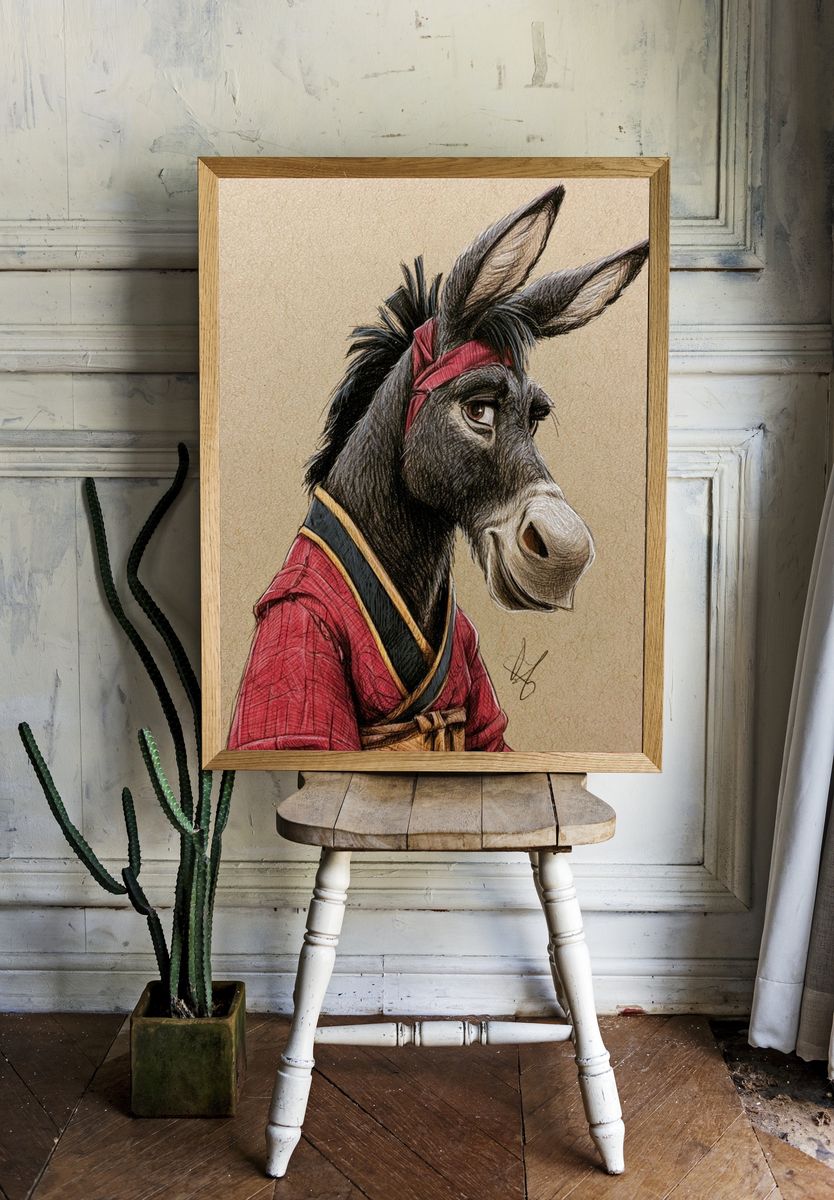 Samurai Donkey Illustration Poster. room preview