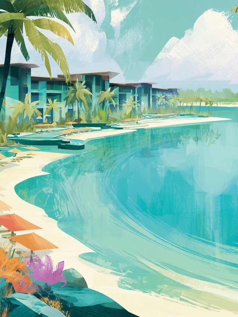 Tropical Lagoon Resort Illustration Poster. poster detail