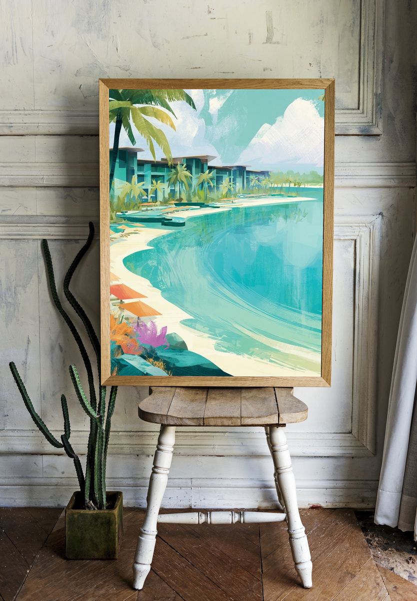 Tropical Lagoon Resort Illustration Poster. room preview
