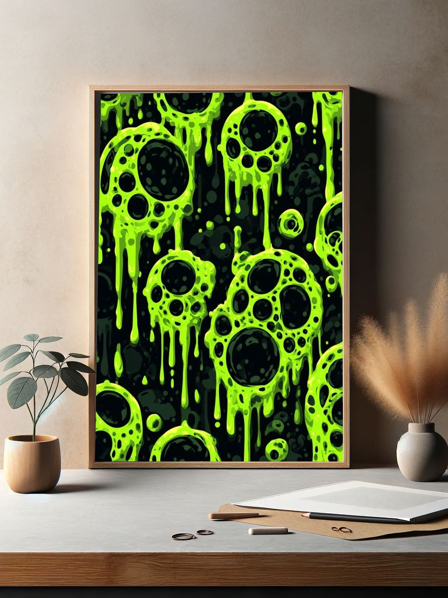 Neon Slime Skulls Abstract Poster. — room view 2