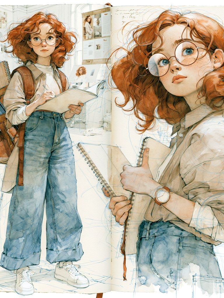 Red-Haired Student Illustration Poster. poster — illustration art