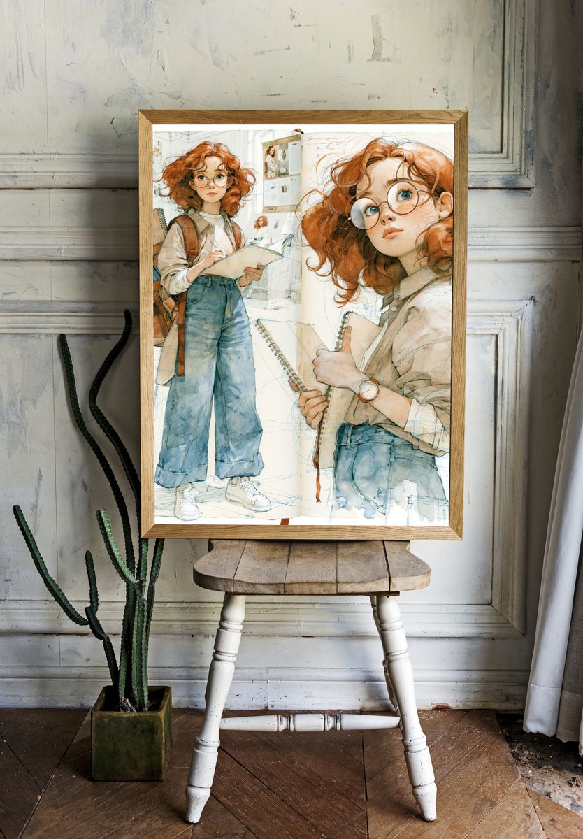 Red-Haired Student Illustration Poster. — room view 1