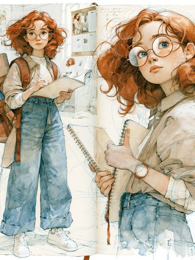 Red-Haired Student Illustration Poster. poster