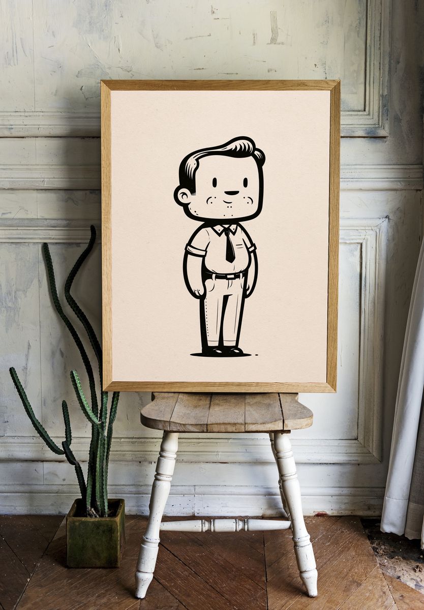 Retro Office Man Illustration Poster. — room view 1