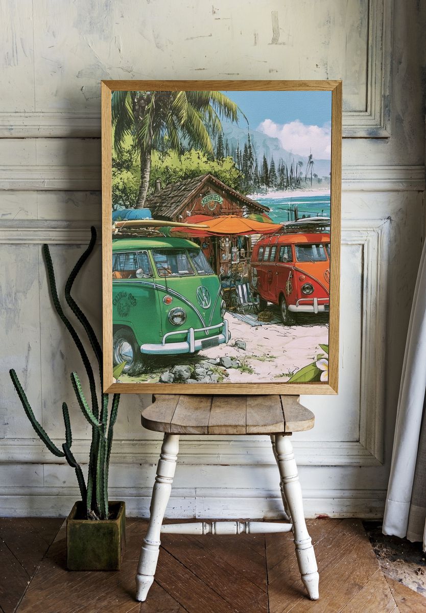 Tropical Surf Vans Illustration Poster. — room view 1