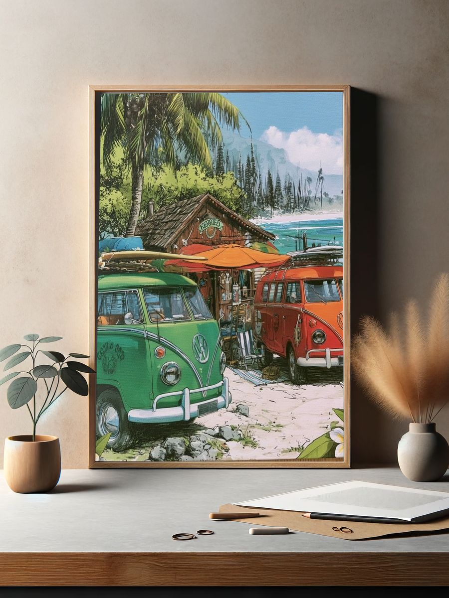 Tropical Surf Vans Illustration Poster. — room view 2