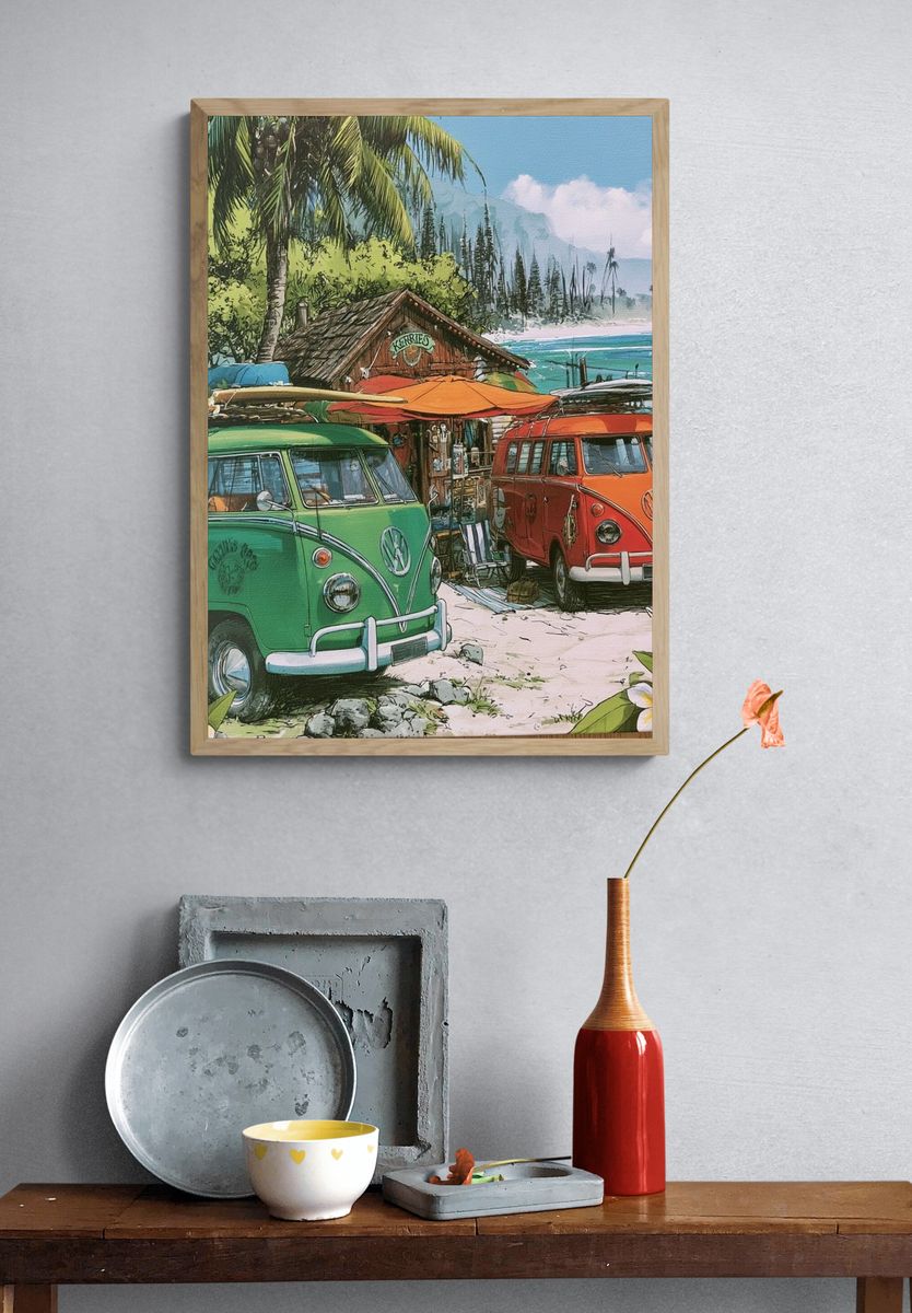 Tropical Surf Vans Illustration Poster. — room view 3
