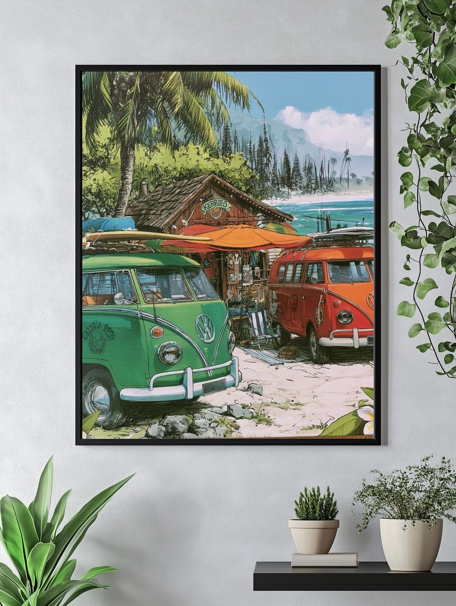 Tropical Surf Vans Illustration Poster. — room view 4
