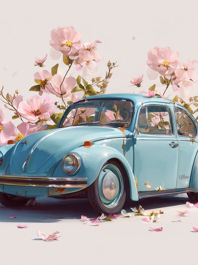Blue Beetle Floral Illustration Poster. poster detail