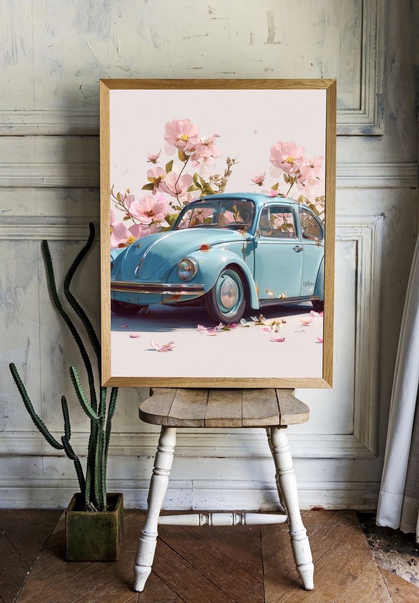 Blue Beetle Floral Illustration Poster. room preview