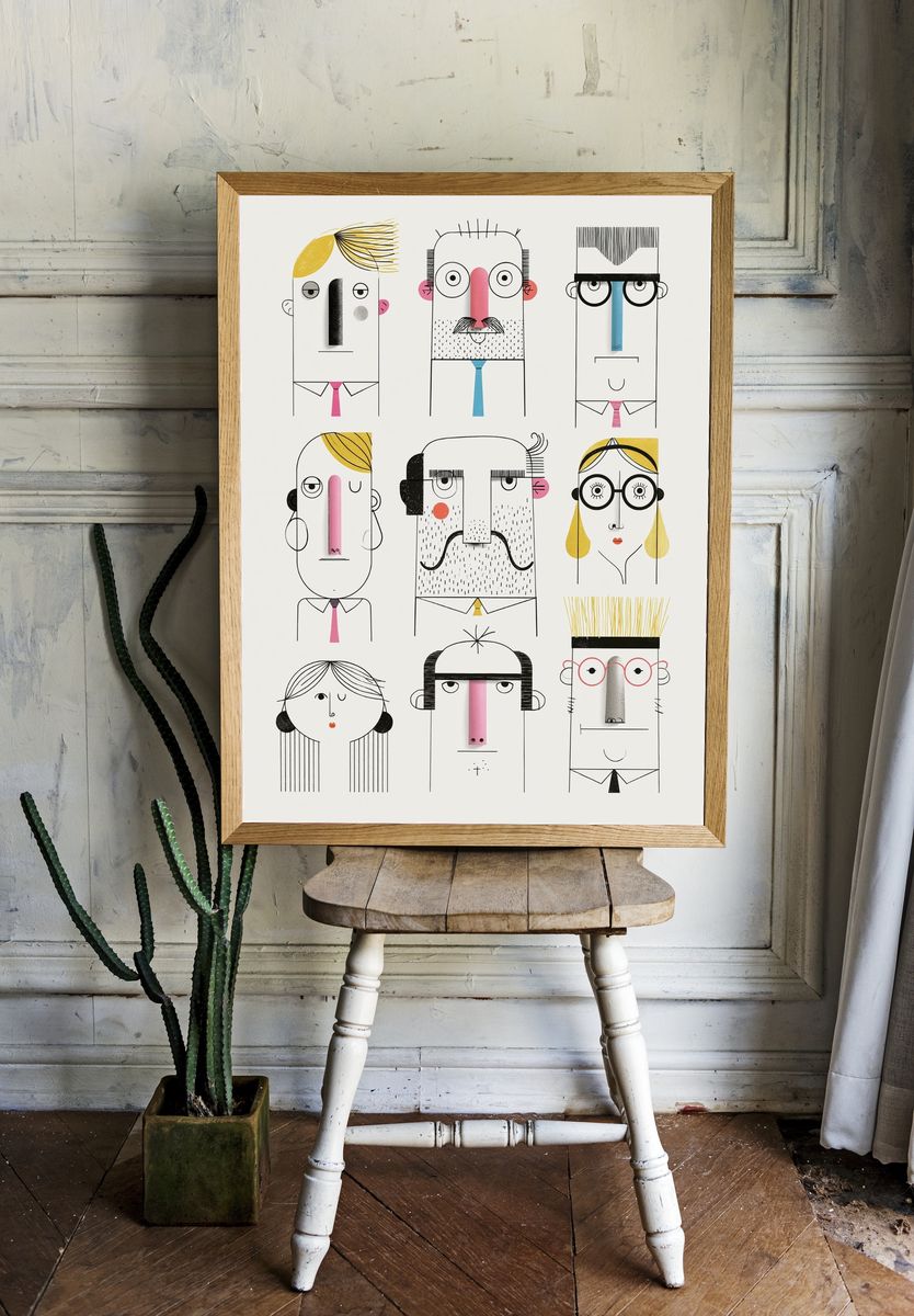 Abstract Faces Illustration Poster. — room view 1