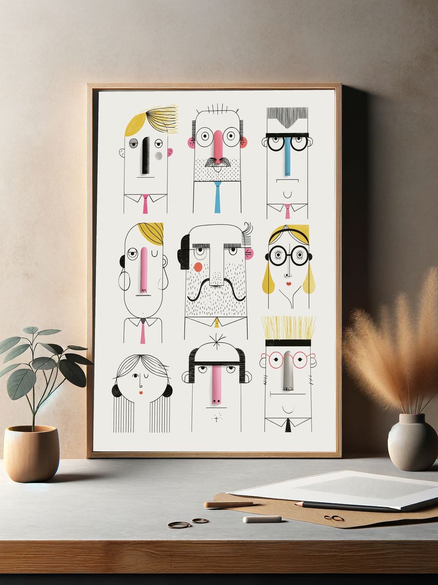 Abstract Faces Illustration Poster. — room view 2