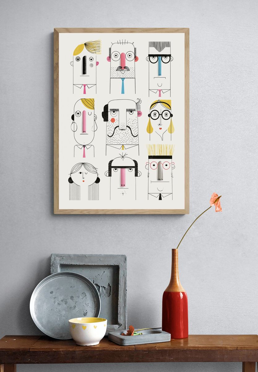 Abstract Faces Illustration Poster. — room view 3