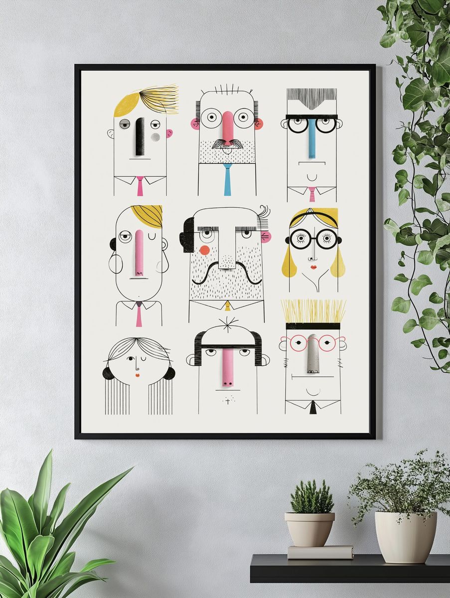 Abstract Faces Illustration Poster. — room view 4