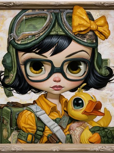 Aviator Girl with Duck Illustration Poster. poster print