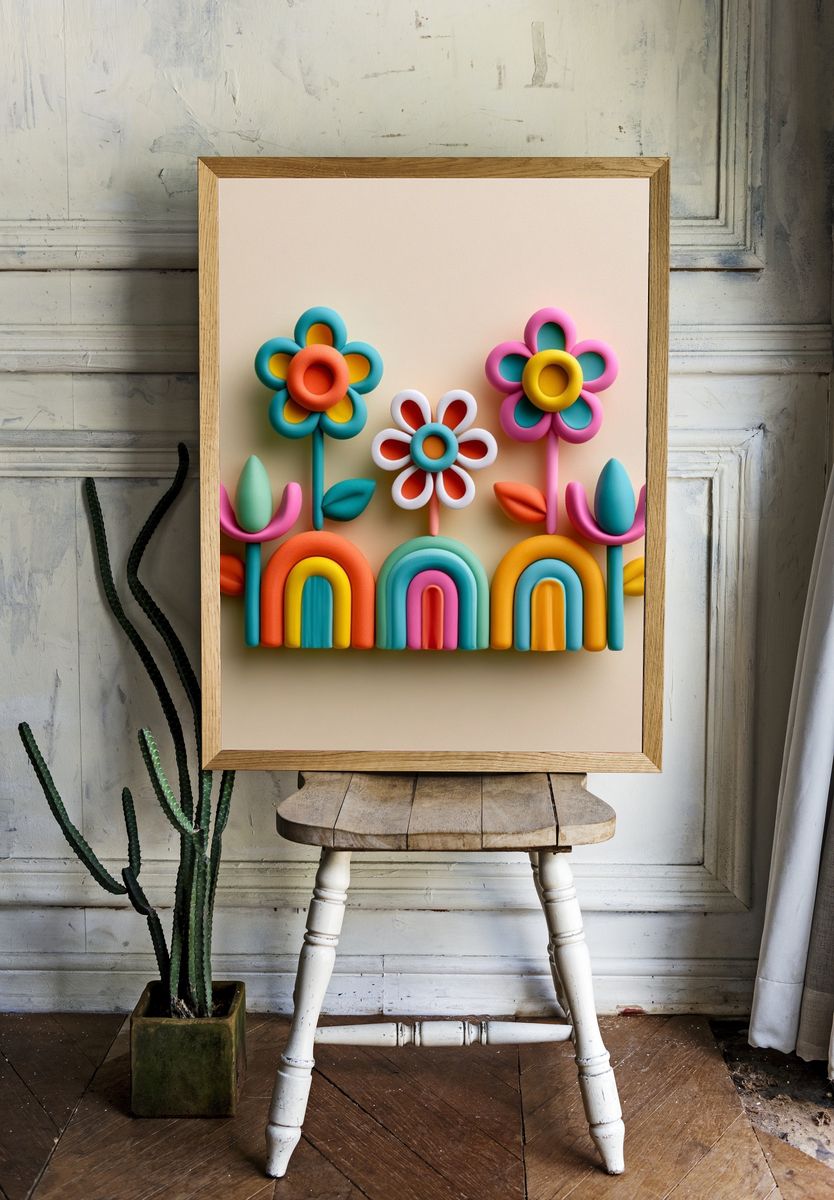 Colorful Floral Rainbow Poster. room preview